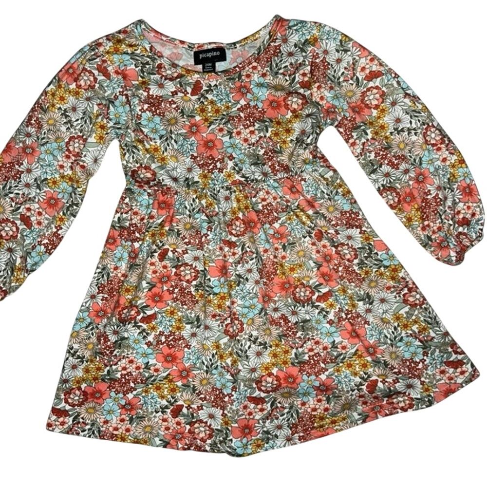 Picapino floral long-sleeve dress 24 months toddler infant girl vibrant spring